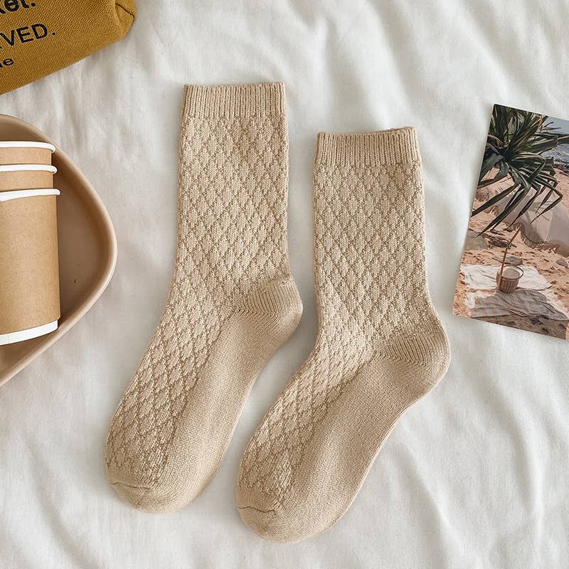 Tourtiwi - Wholesale Socks - Women's - Solid color diamond pattern warm women's mid-calf socks2