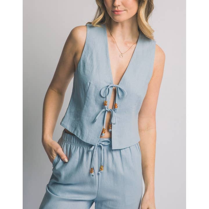 5222VN Linen Tie-Front Vest for wholesale by Coloring You