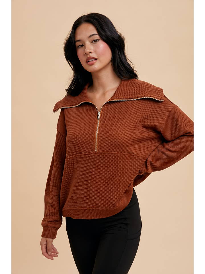 In Loom - Wholesale Sweatshirt - Women's - EXAGGERATED LAPEL QUARTER ZIP PULLOVER