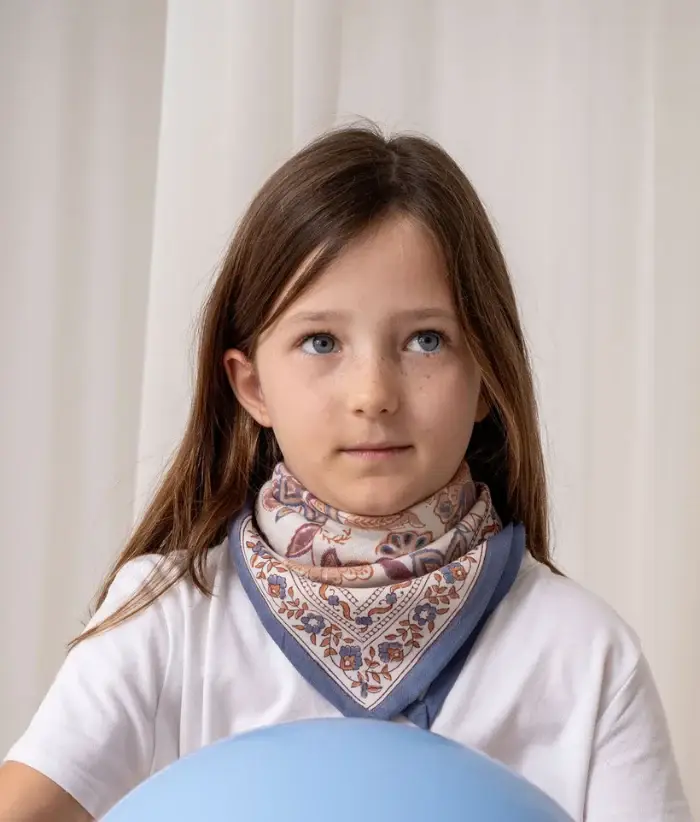 Bindi Atelier - Wholesale Scarf - Kids - Child's Scarf in Block Print Cotton Matira Vanilla1