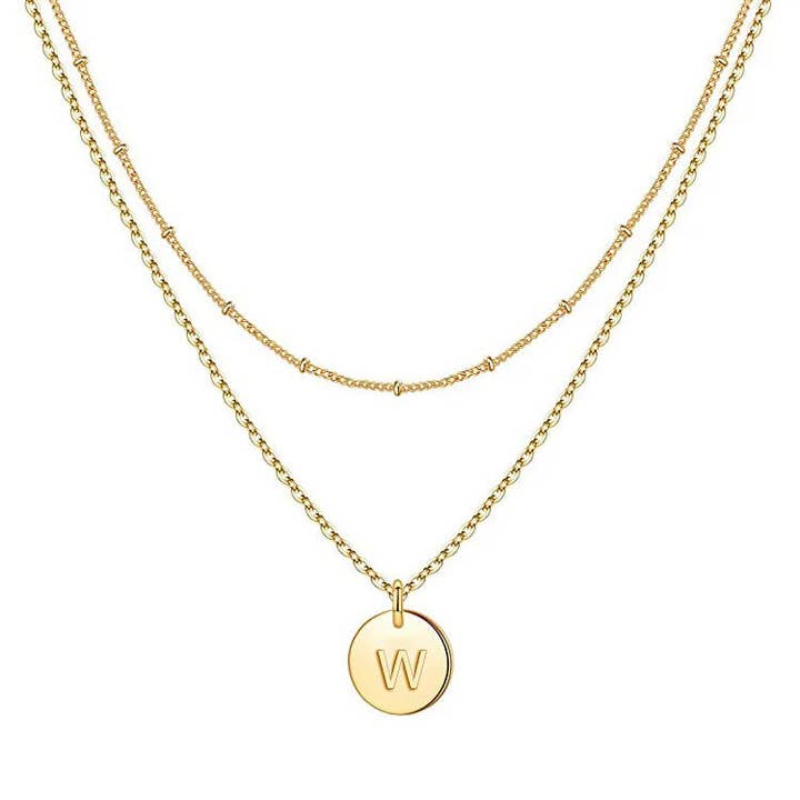 Nakoa The Label - Wholesale Pendant/charm necklace - Waterproof 18K Gold Plated Stainless Steel Necklace - Dainty Double Layer Initial A-Z Pack26