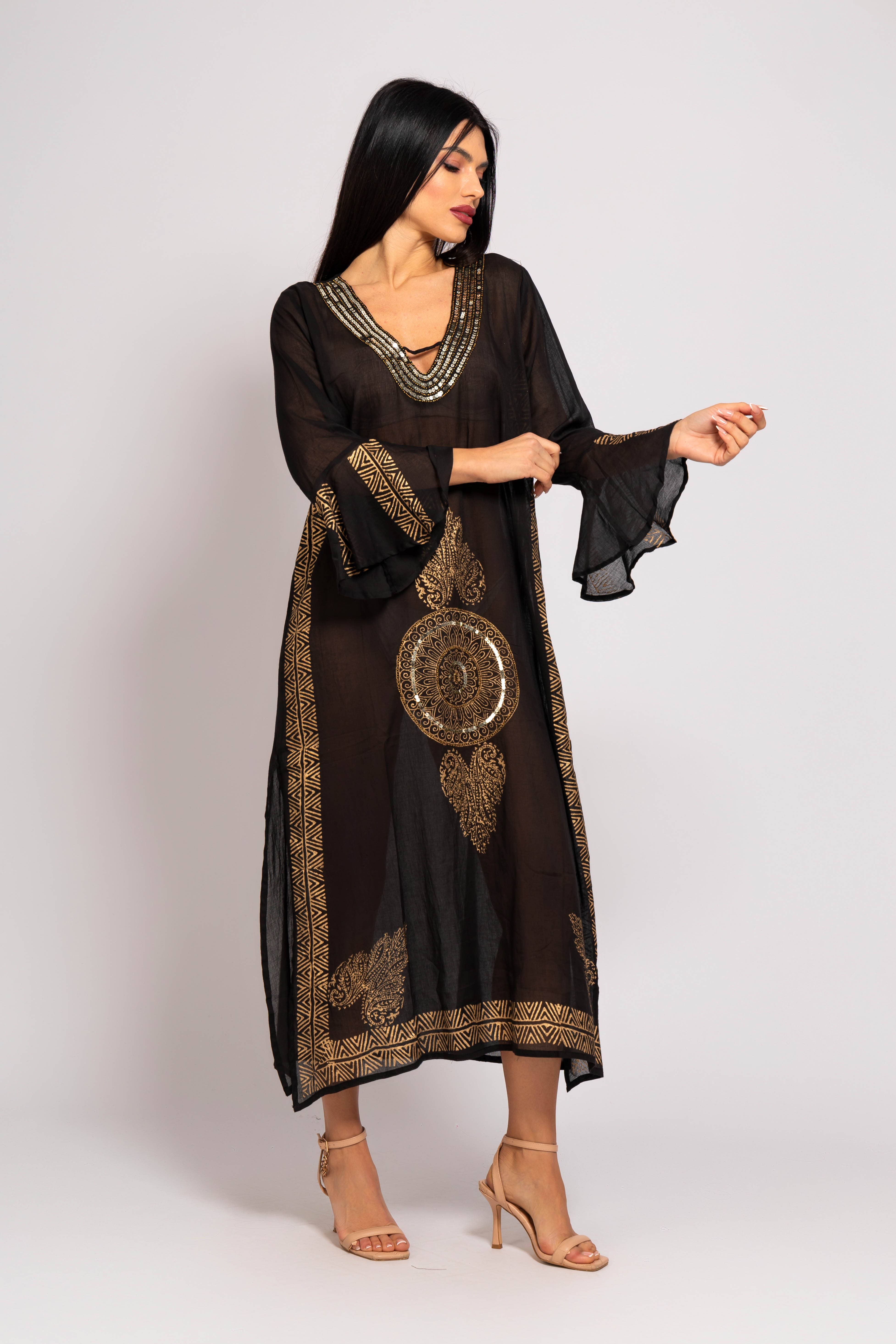 FAME GREECE - Wholesale Kaftan - Dames - F-176 midi kaftan met lange mouwen1