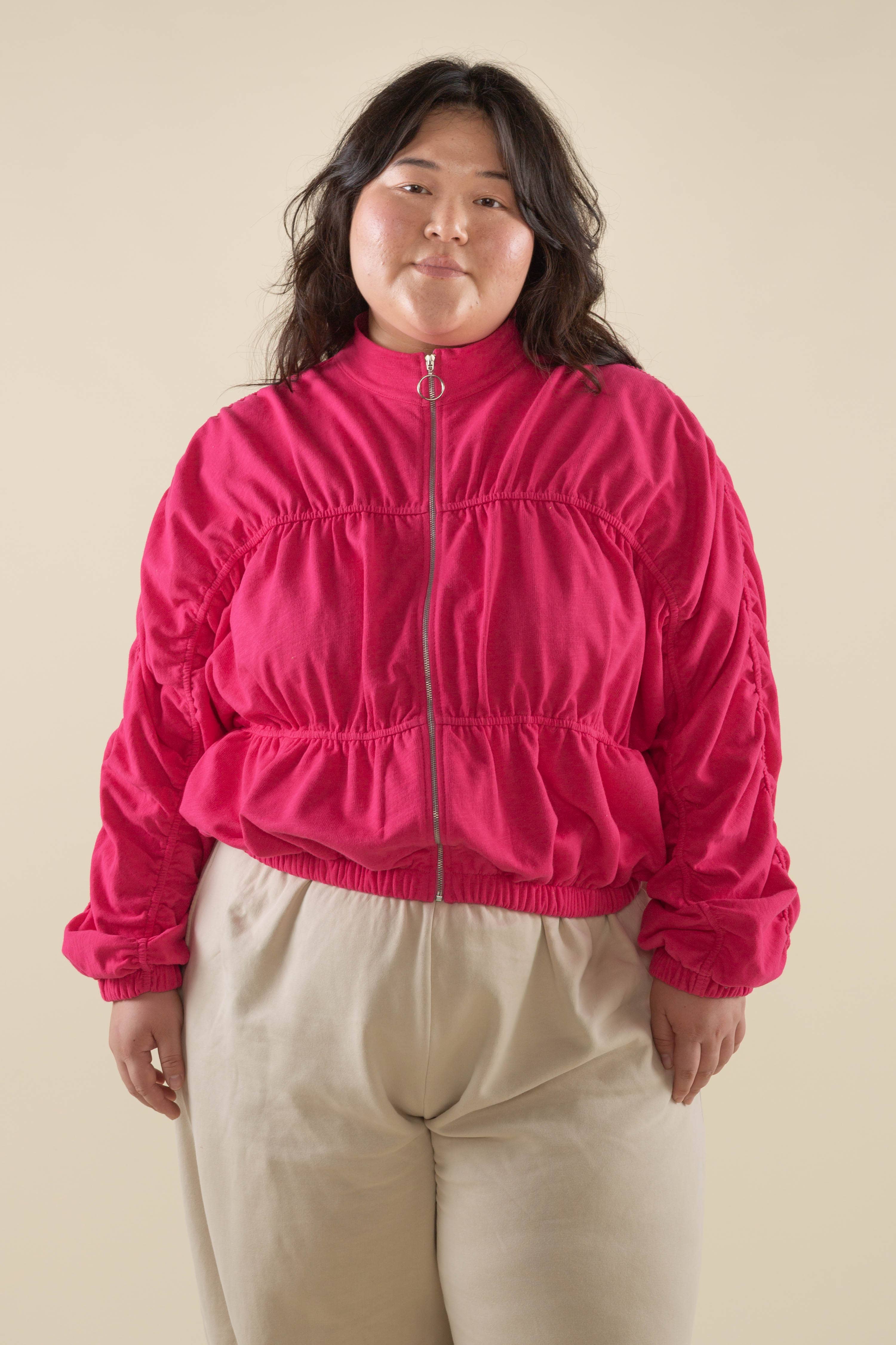 Wholesale Bandini Shirred Mock Neck Zip Up Jacket - Plus Size for