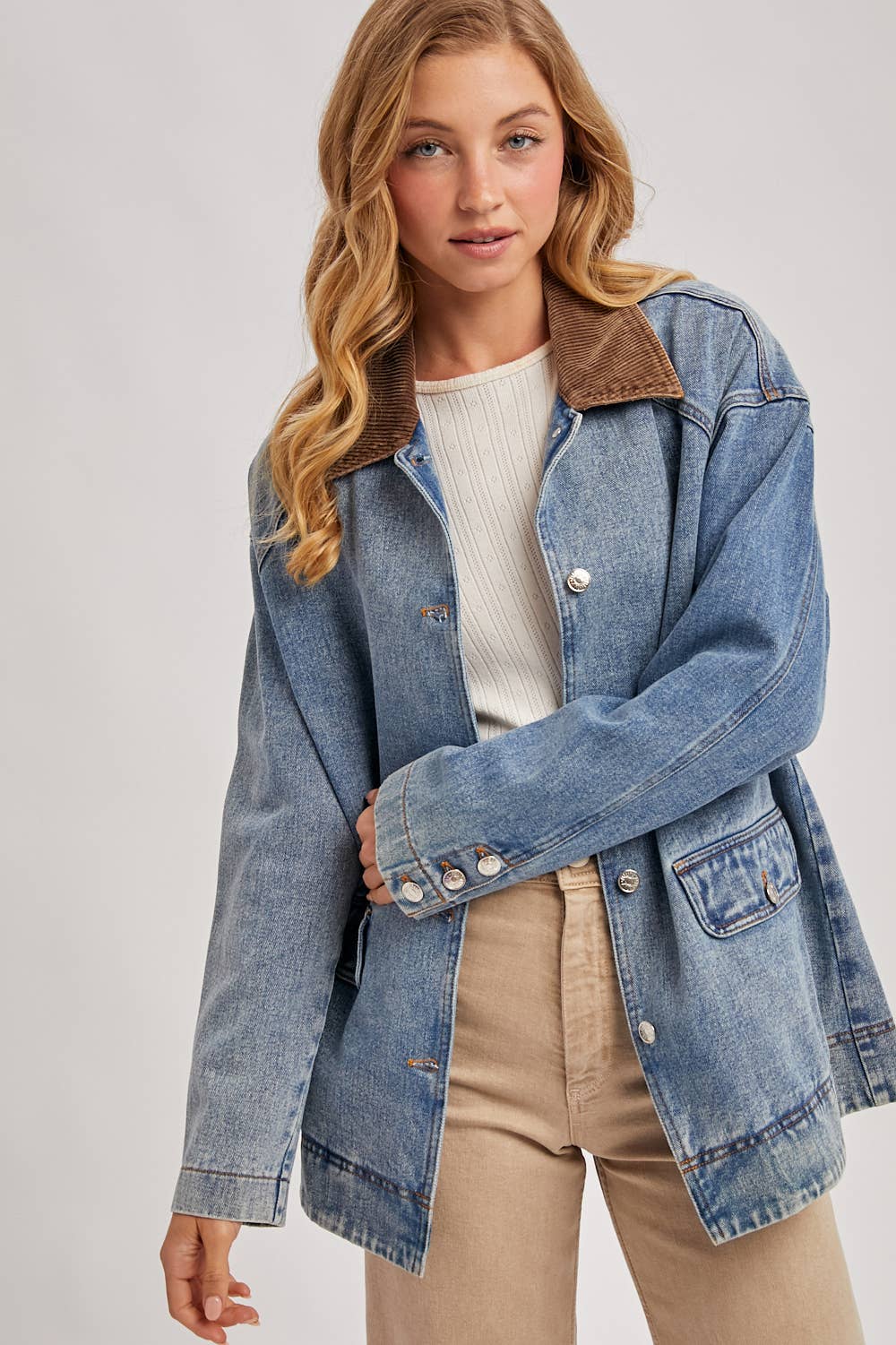 Bluivy - Wholesale Coat - Women's - DENIM CORDUROY COLLAR CONTRAST BARN COAT1