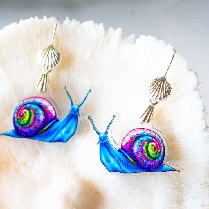 Recyclé - Boucles d'oreilles Galaxy Snail, collier pour la vente par The Slug And Kraken