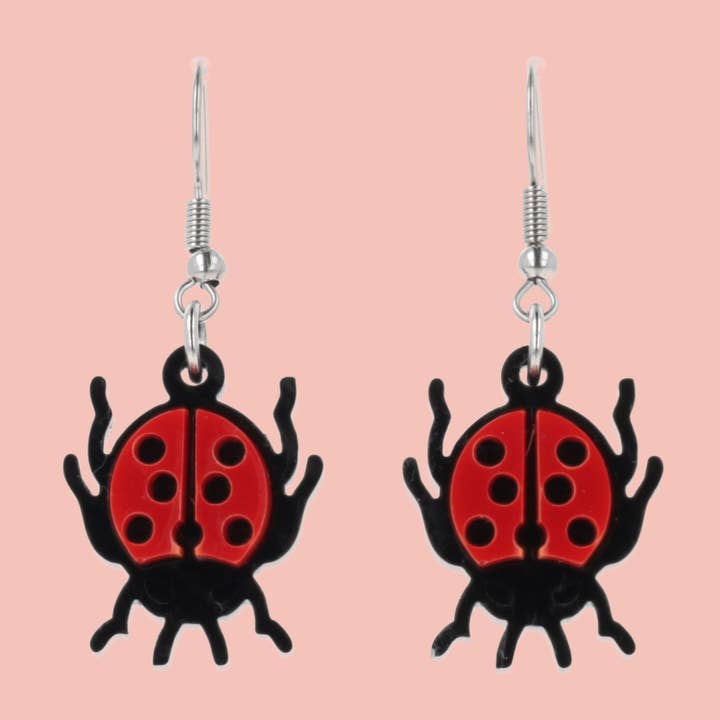 Sour Cherry - Wholesale Dangle Earrings - Dotty For You Ladybird Earrings - Bright Red