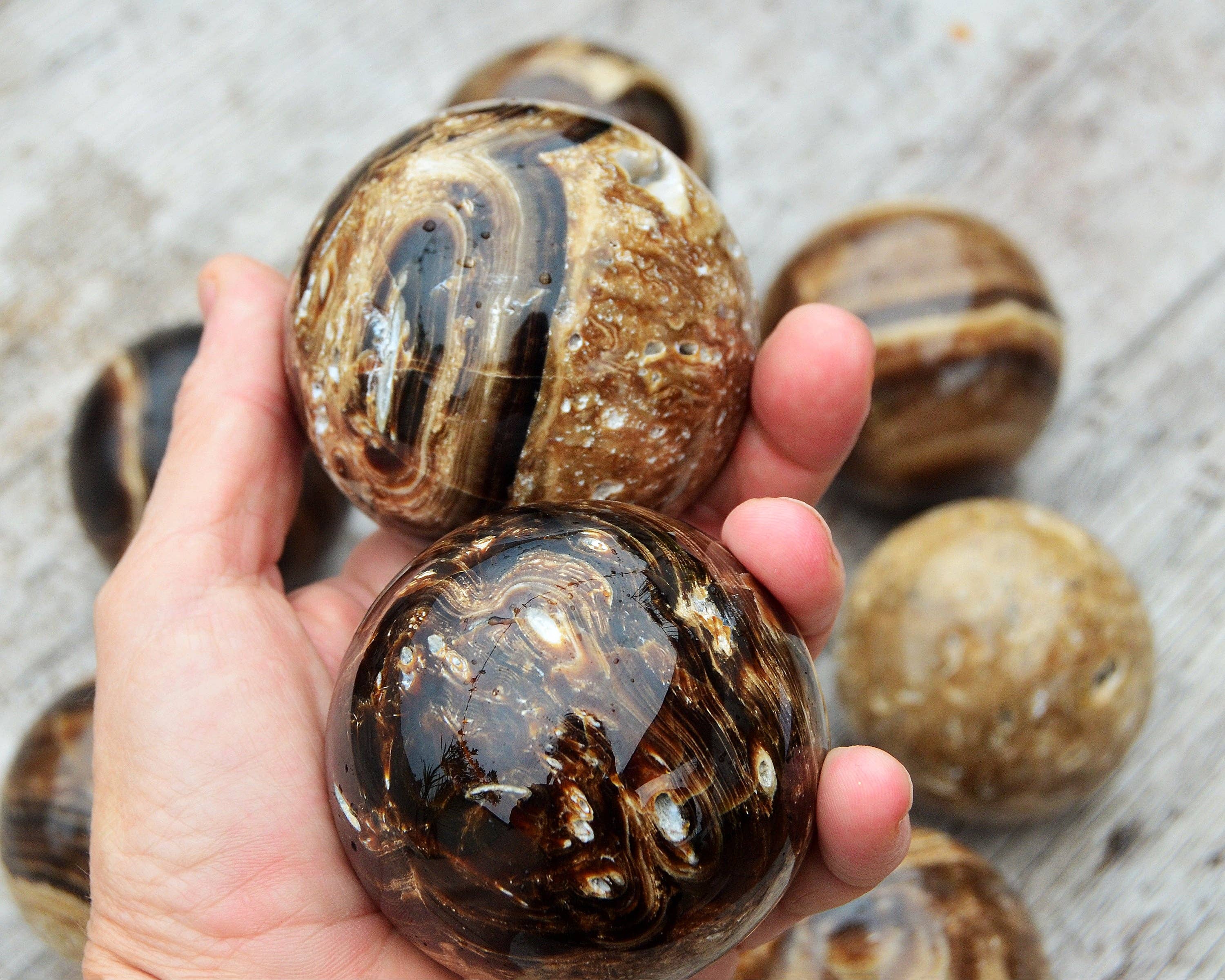 Kaia & Crystals - Wholesale Spiritual Stone/Crystal - XL Chocolate Calcite Sphere (60mm - 85mm)9