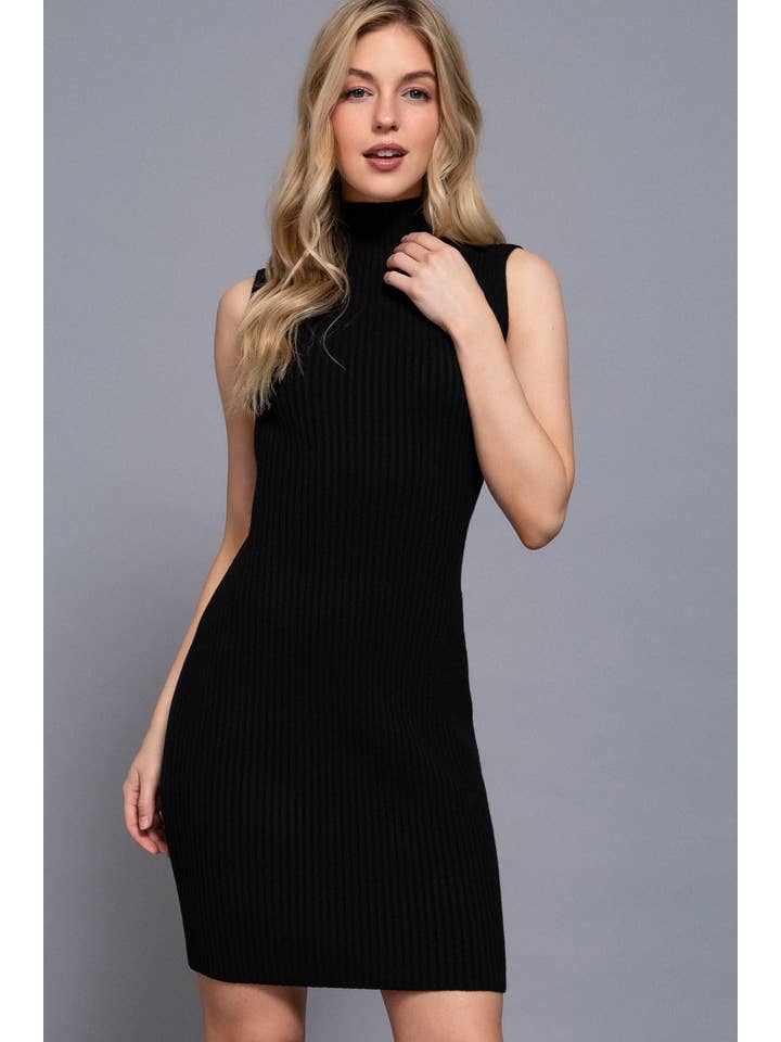 Active Basic | Active USA - Wholesale Dress - Women's - Sleeveless Mock Neck Fitted Mini Dress4