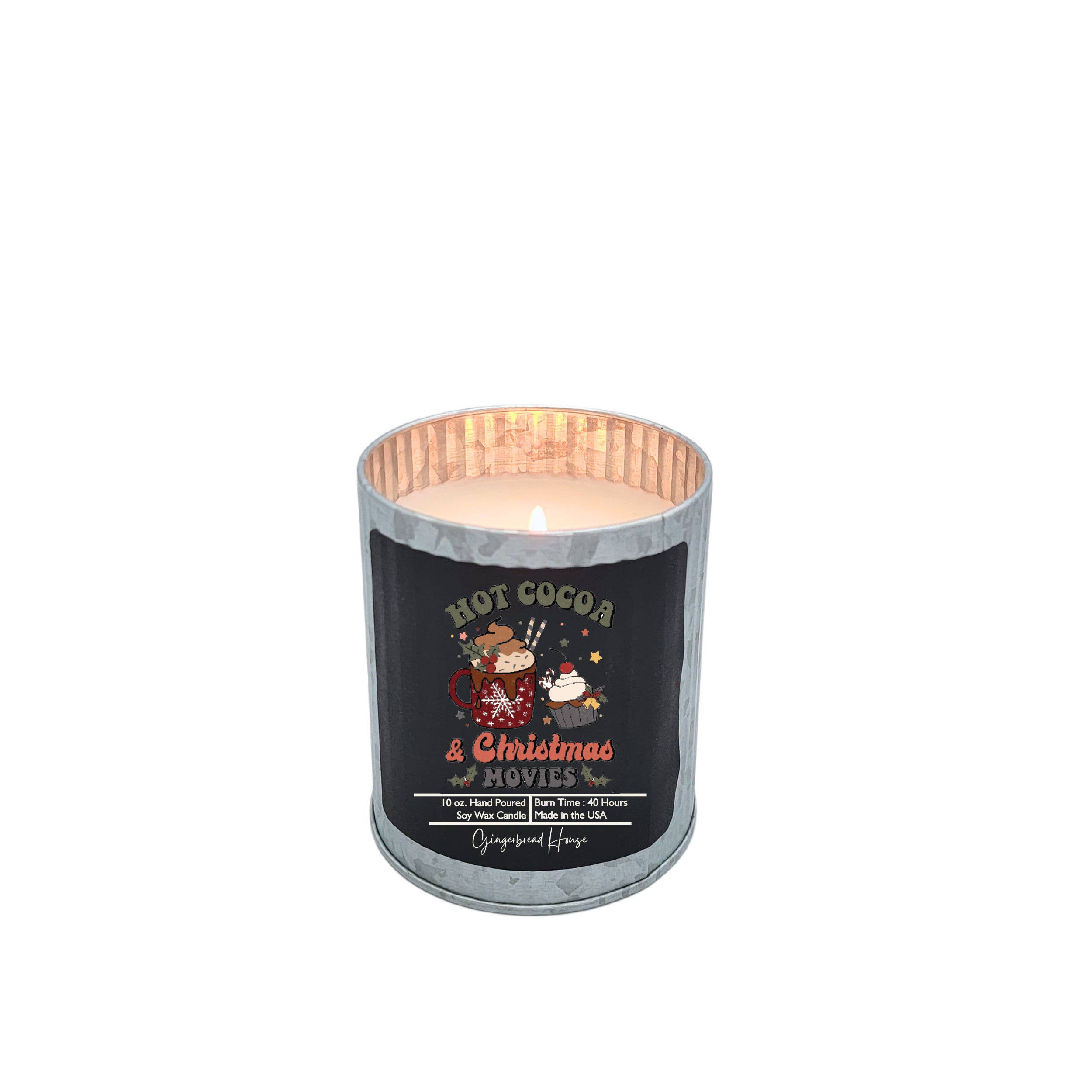 Driftless Studios - Wholesale Jar/Filled Candle - Hot Cocoa & Christmas Movies Candle - Rustic Tin Candles