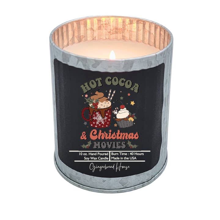 Hot Cocoa & Christmas Movies Candle - Rustic Tin Candles for wholesale by Driftless Studios