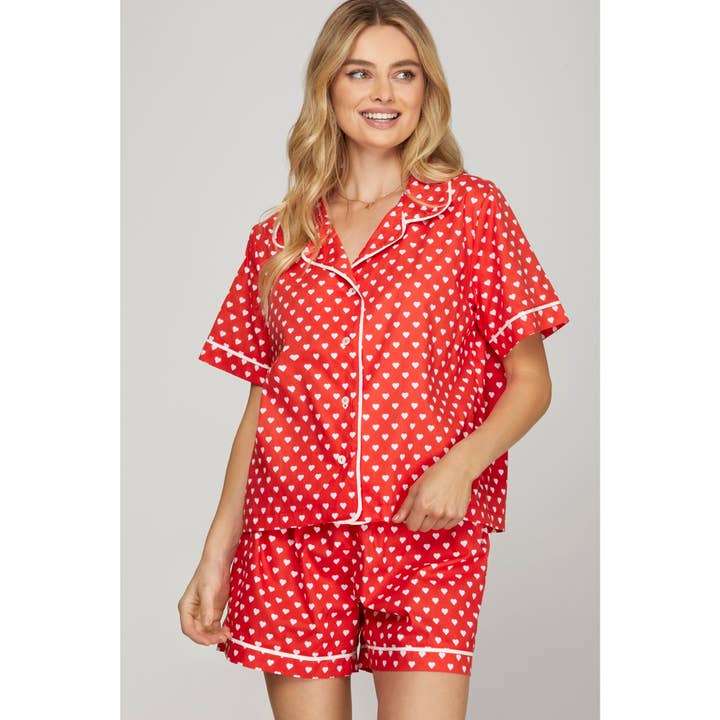 STYLE USA - Wholesale Tunic - Women's - HEART PRINT WOVEN PAJAMA SET