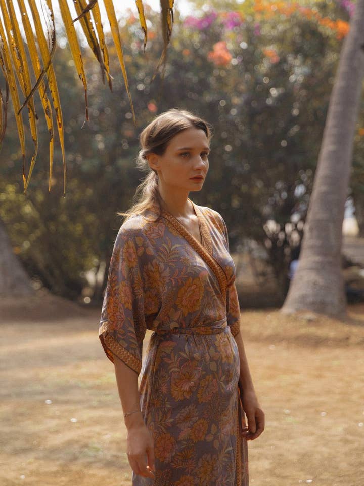 Vintage Silk Classic Wrap Dress: Free Size: Assorted Prints for wholesale by Annahmol