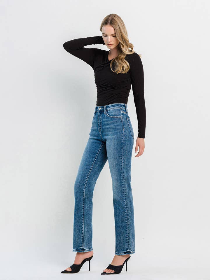 ILLUMINATE HIGH RISE MEDIUM DARK STRAIGHT JEANS F5383 for wholesale on Faire1