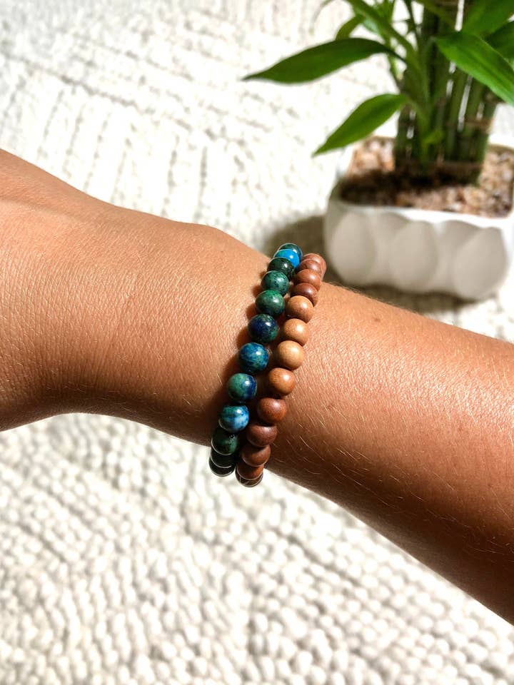 Chrysocolla Gemstone Stackable Beaded Bracelet for wholesale by Peace Within Co.