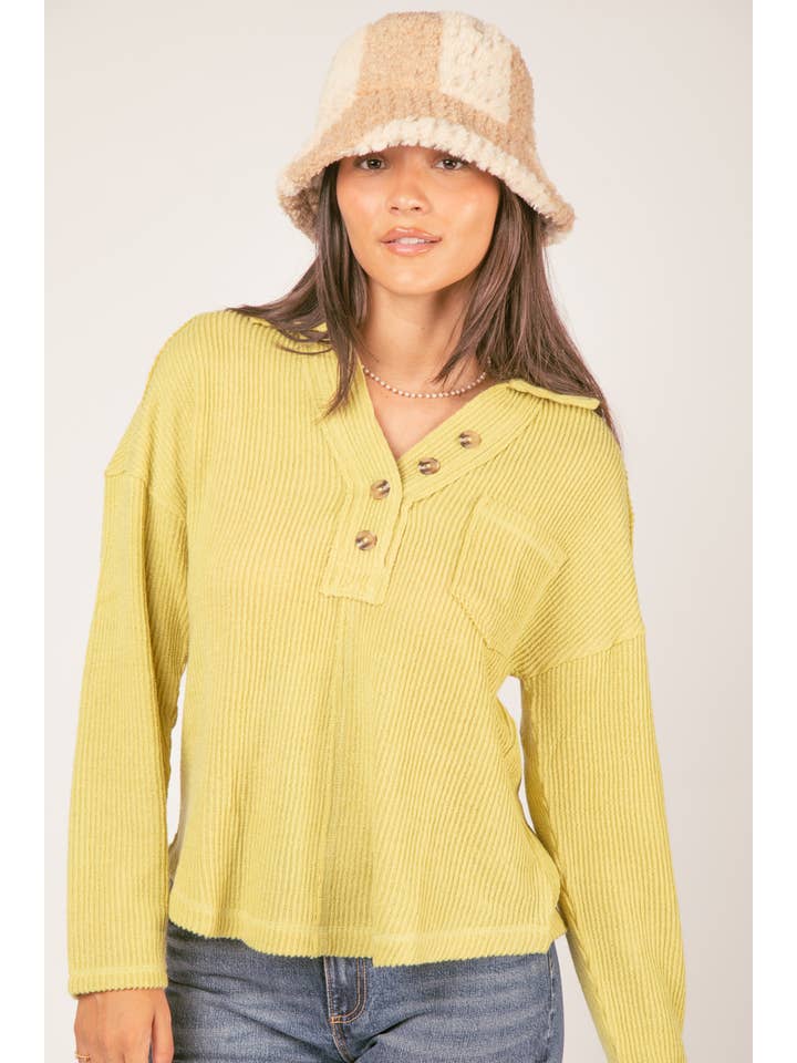 VERY J - Wholesale Knit Top - Women's - NT11256X-PLUS SIZE Textured Knit Collared Oversized Top