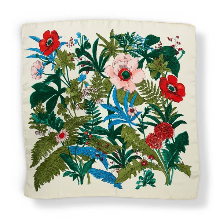 Wildflower Botanical Print Satin Square Scarf for wholesale by London Scarves