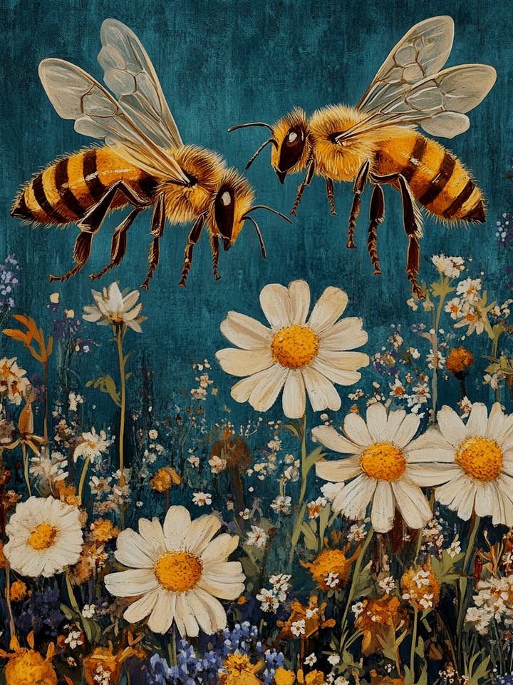 Folksy Honeybee - Impressions murales d'abeilles et de miel – Œuvre 8″x10″ pour cadre 11″x14″ pour la vente par Mowbi