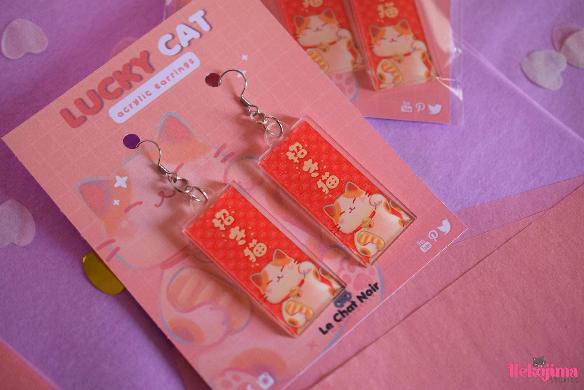 Nekojima Studios - Wholesale Dangle Earrings - Kawaii Acrylic Earrings Bob the Lucky Cat8