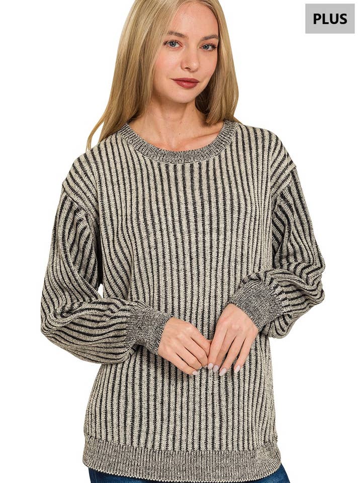 ...0703 Plus Pullover mit abgerundetem Saum und zweifarbigem Design SI-28194 für den Großhandel von 42POPS