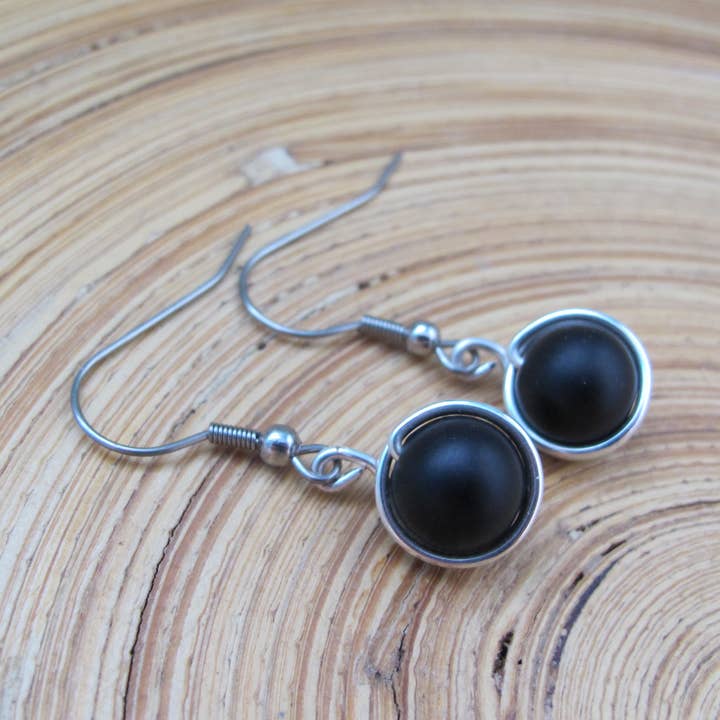 Matte Black Dangle Stainless Steel Earrings for wholesale by Crystal McMaster Jewellery Designer
