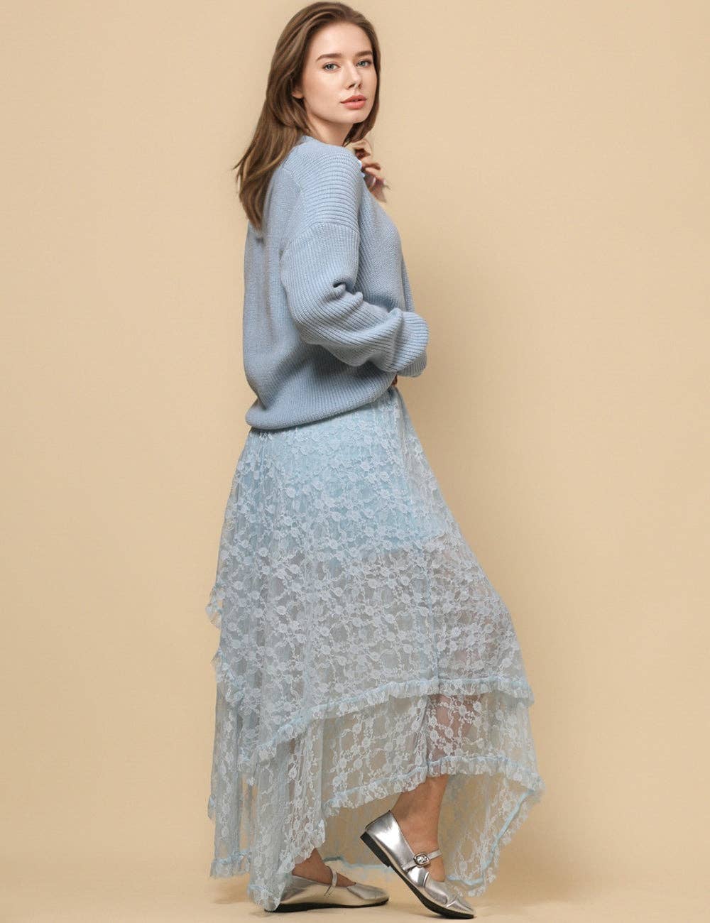 Sweetkama - Vente Jupe – femme - Jupe mi-longue en dentelle florale de couleur unie pour femmes SKS480121