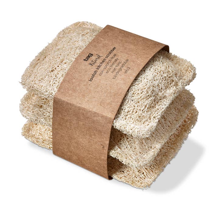 Loofah Kitchen Scrubber Set of 3 Natural Everyday for wholesale by tag