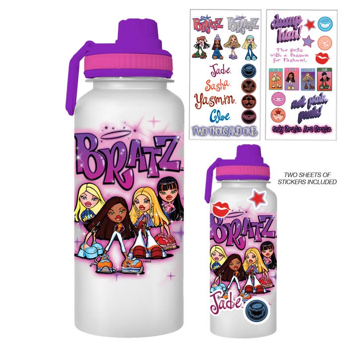 Silver Buffalo - Wholesale Water Bottle - Bratz Airbrush 32oz Twist Spout Plastic Bottle w Stickers