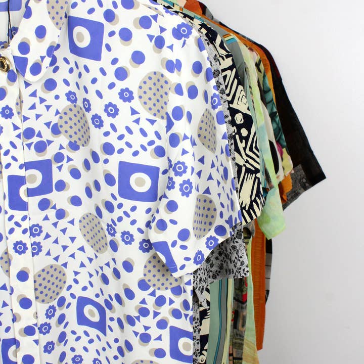 Sun's Out! - Wholesale Button Down Shirt - Women's - Vintage Short-Sleeve Button Up Blouse - Original Length6