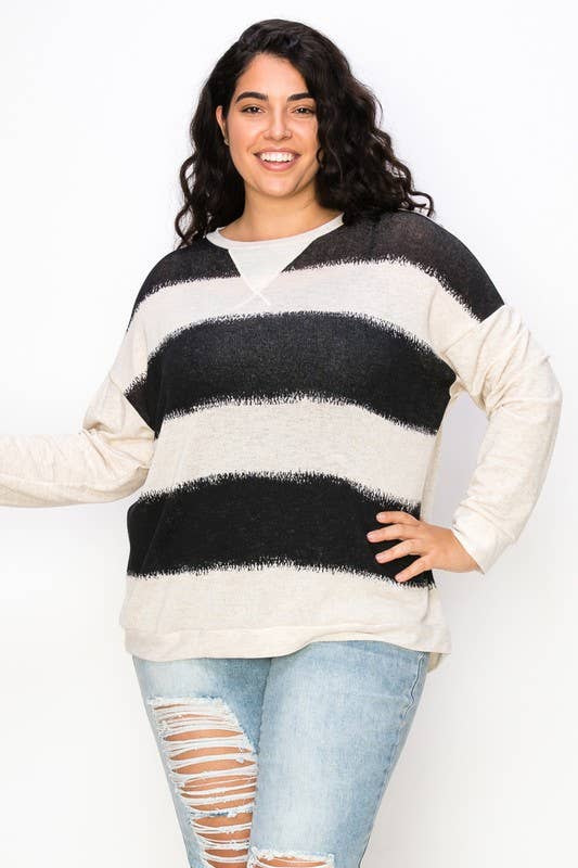 A.gain - Vendita all'ingrosso Top in maglia - Donna - 10764LP543 - TINTA UNITA PLUS SIZE CON MANICHE A CONTRASTO2