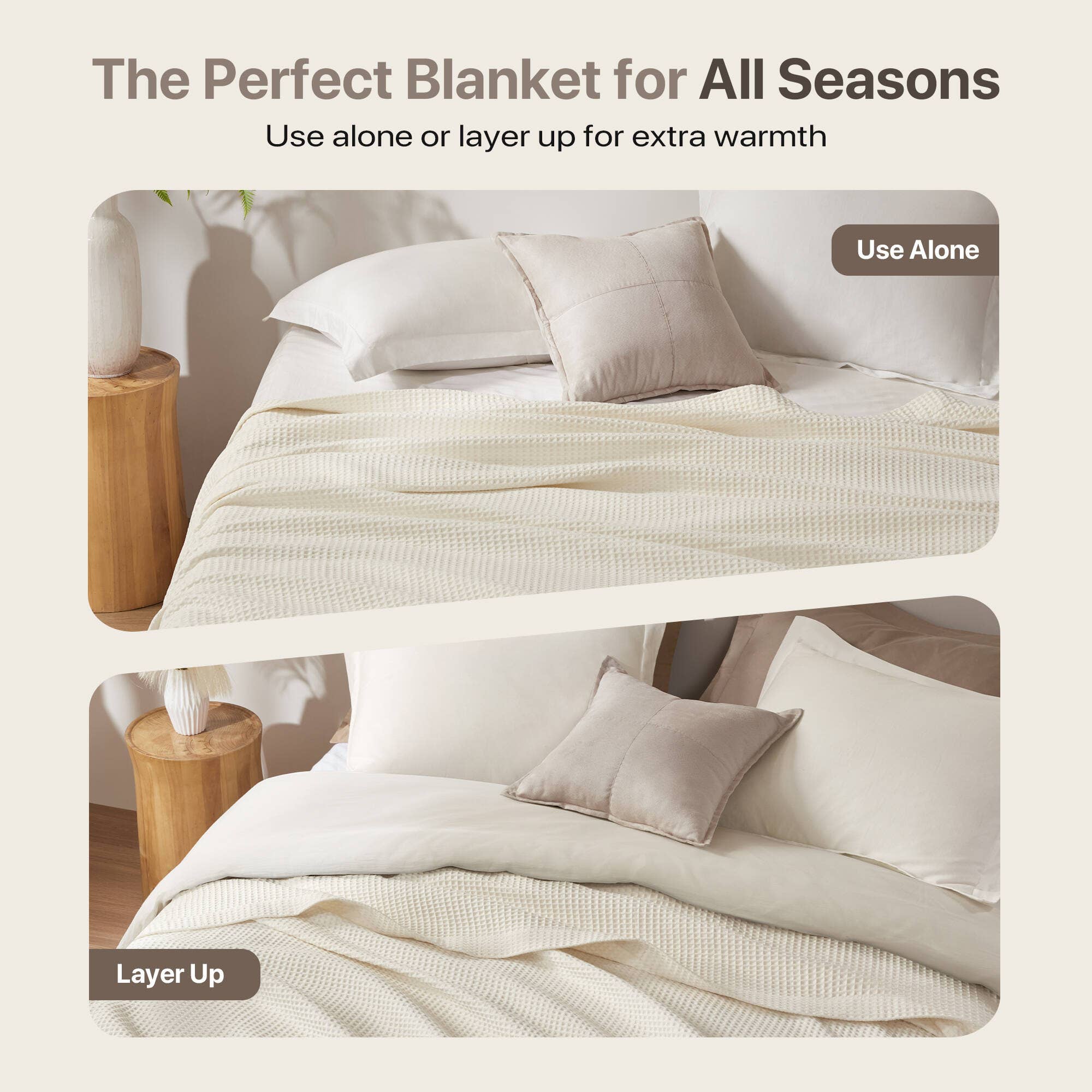 Olliix - Vente Couvre-lit - Couverture de lit en coton gaufré, ivoire12