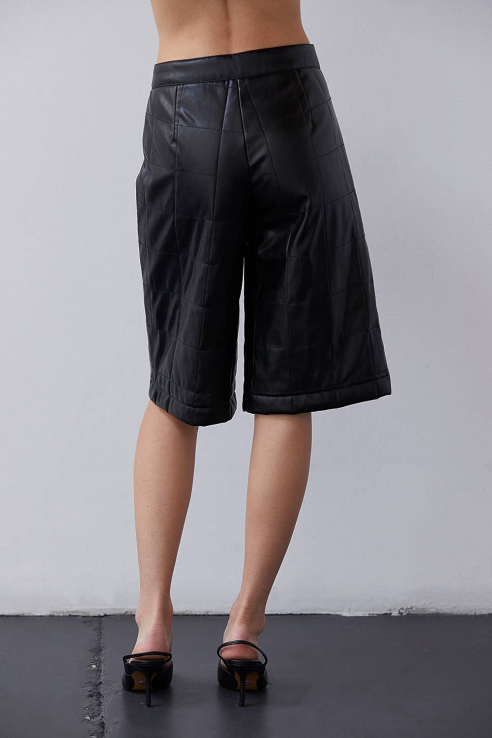 BLACK CP8184 - Amanda Vegan Pu Leather Bermuda Quilted Shorts for wholesale on Faire2