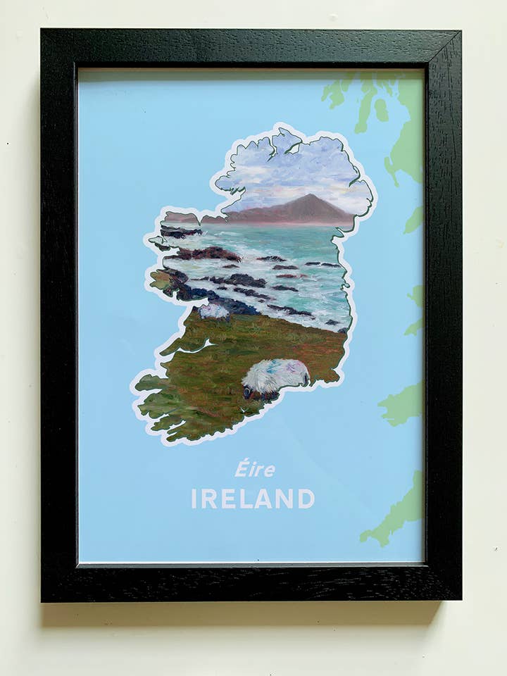 Irland (Eire) Kunsttryk A4 | Får, Hav, Bjerg for engroshandel hos Clemence Prosen Art & Design