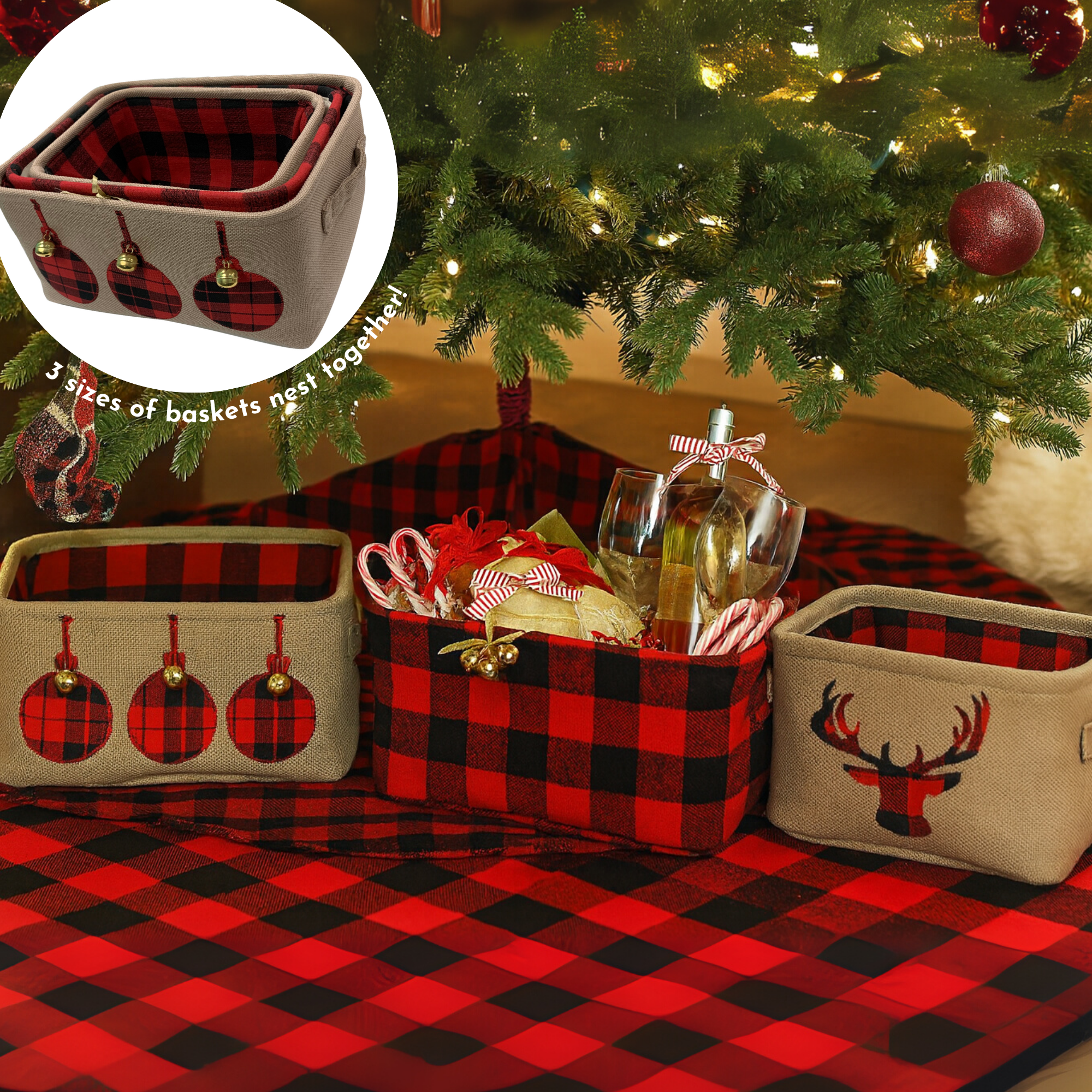 RCS Gifts - Wholesale Basket - Assorted Nesting Holiday Baskets - Canvas and Plaid0