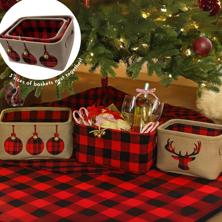 RCS Gifts - Wholesale Basket - Assorted Nesting Holiday Baskets - Canvas and Plaid