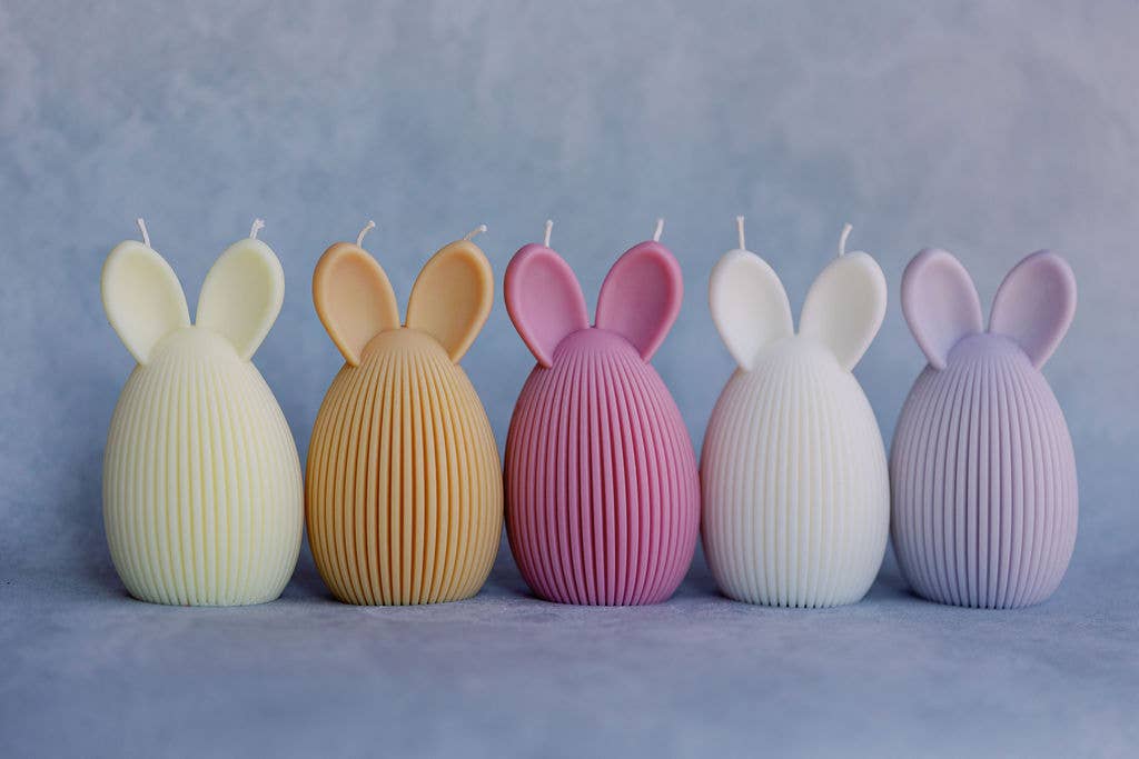 Verba Candle Co – wholesale Prydnadsljus – Randigt påskhareäggljus, bordsdekoration2