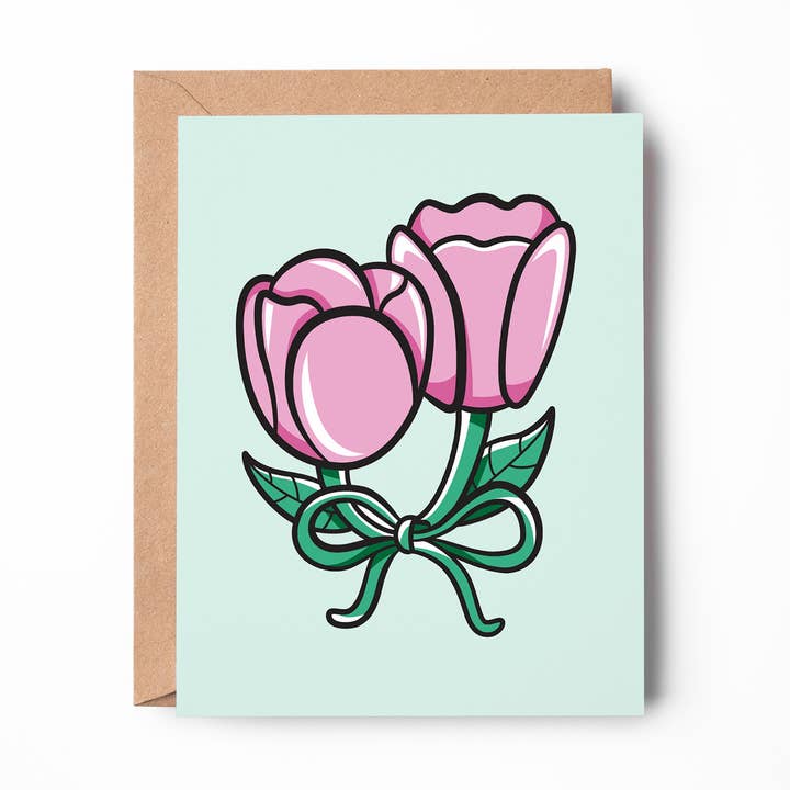 Tulip Floral Bow Greeting Card | Thank You Card for wholesale by Soapster Box