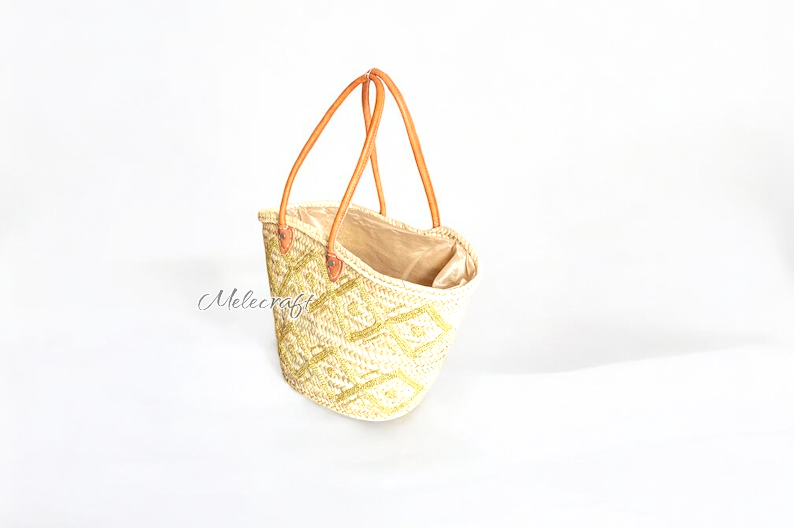 Melecraft – wholesale Basket – Embroidered Straw Tote with Leather Handles6