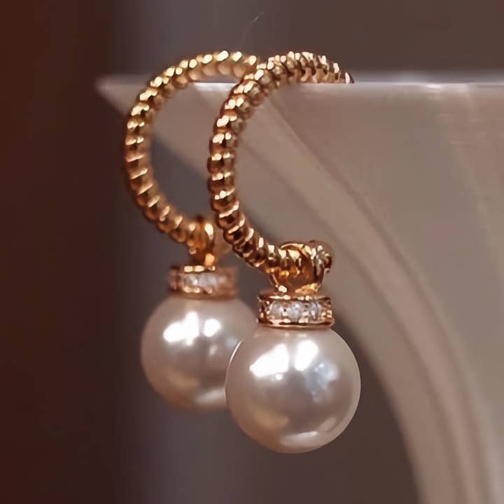 925 Silver Vintage-Inspired Pearl C Earrings – Light Gold for wholesale by GenYLuxe