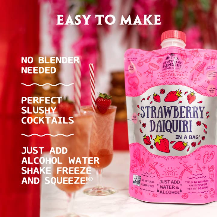 Lieutenant Blender's Cocktail Mixes - Wholesale Cocktail Mix/Syrup - Strawberry Daiquiri in a Bag Cocktail/Mocktail Slushie Mixer2