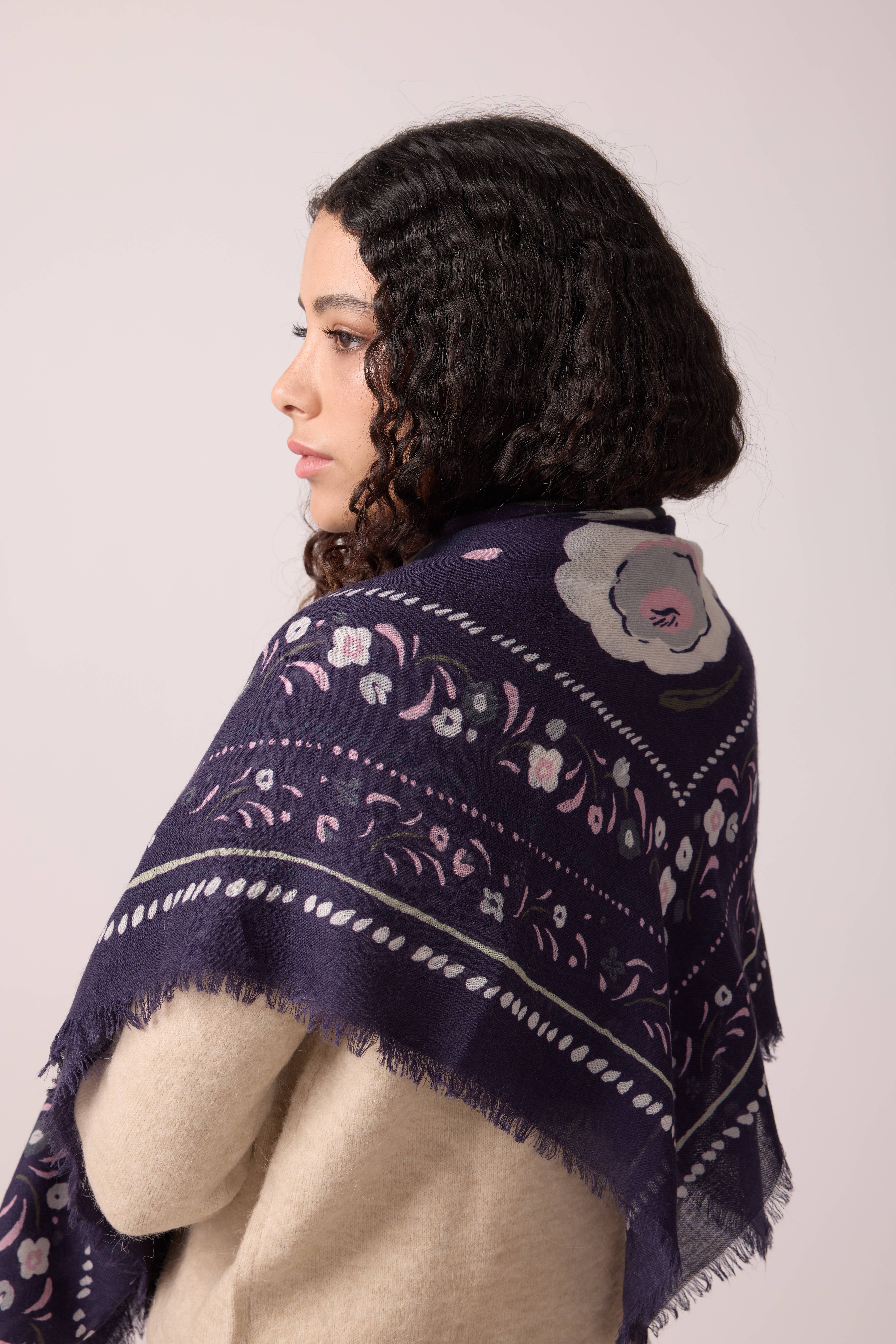 Maradji - Wholesale Scarf - Women's - BALKANS STORM BLUE WOOL AND SILK SCARF5