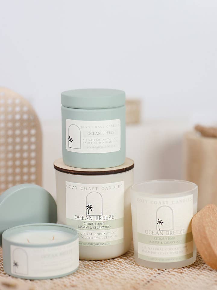Ocean Breeze Candles & Wax Melts - CLEAN Non-Toxic for wholesale by Cozy Coast Candle Company