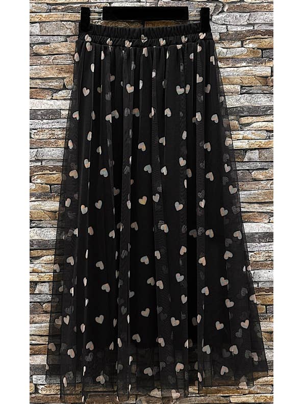 LOOWIE - Venta al por mayor Falda - Mujer - E834 Falda de tul negra talla única con estampado de corazones LOOWIE