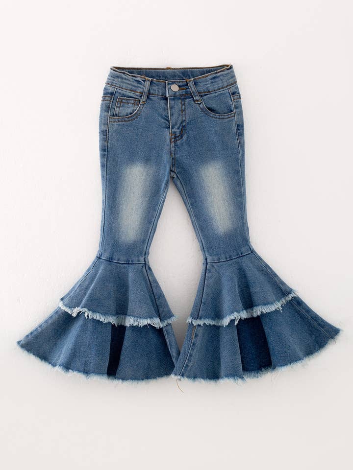 Rylee Faith Designs - Wholesale Jeans - Kids - Tight Double Layer Light Blue Bell-bottoms Denim Jeans Pants Elastic