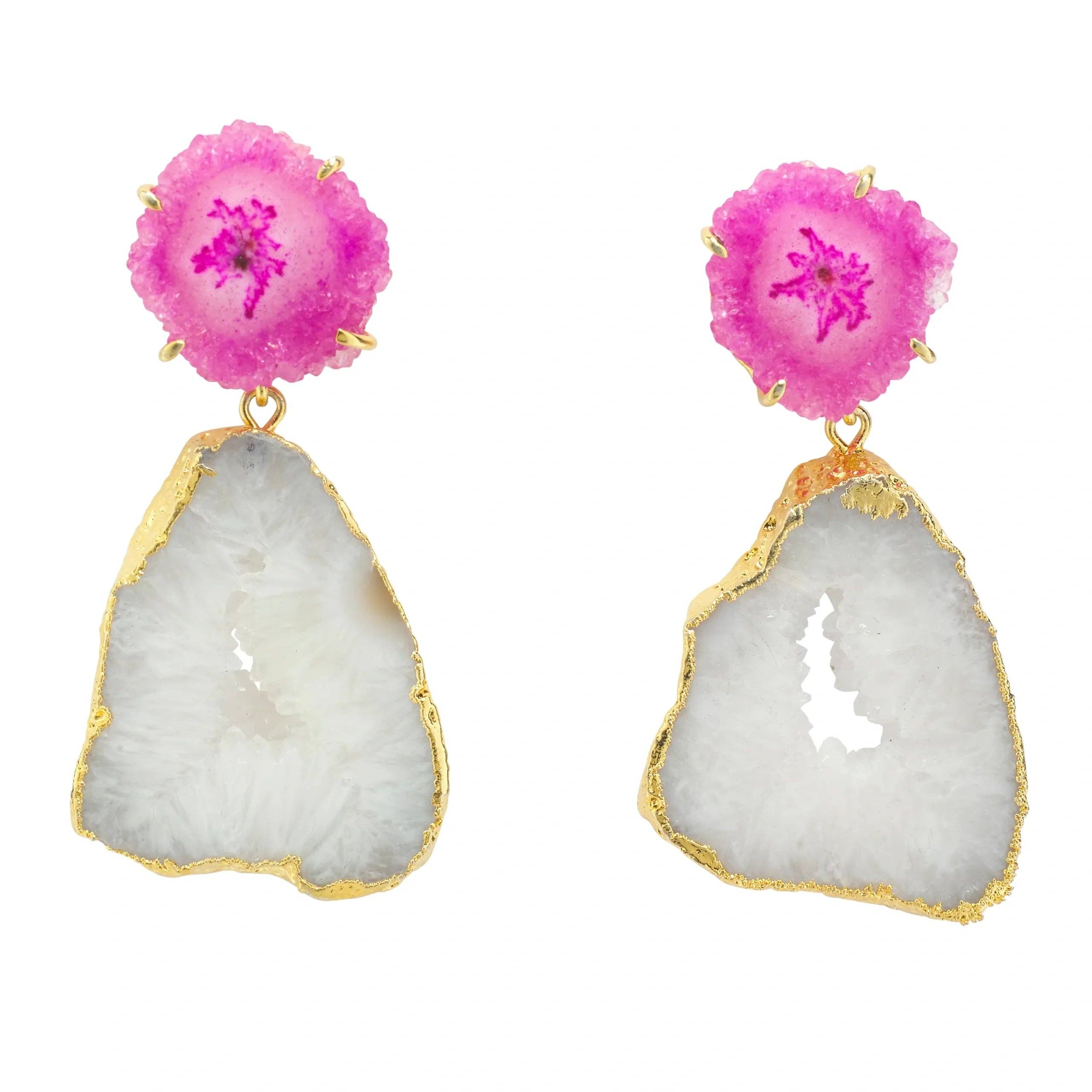 YAA YAA LONDON – wholesale Dangle earrings – YAA YAA LONDON Pink Solar Quartz White Agate 'Summer Love' Earrings0