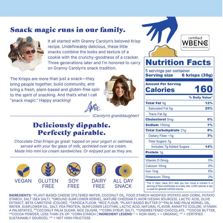 Carolyn's Krisps - Vendita all'ingrosso Biscotti - Chocolate Chai Krisps - Senza glutine, vegani1