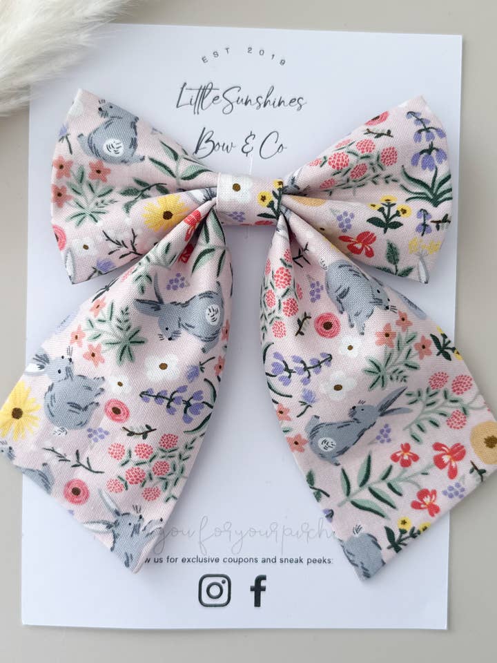 Light Pink Floral Bunnies Easter Sailor Hair Bow for wholesale by Little Sunshines Bow & Co