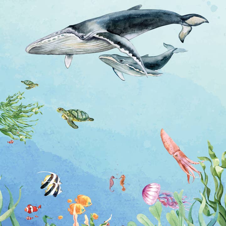 Carta da parati con oceano, in fondo al mare, per la camera dei bambini per la vendita all'ingrosso da parte di Walloha