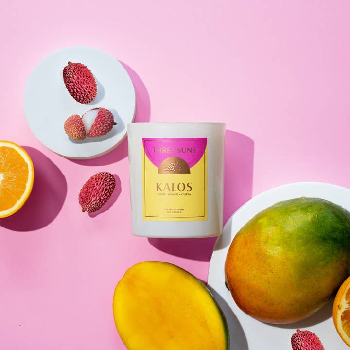 Three Suns - Wholesale Jar/filled candle - Kalos' | Crystal Infused Candle of Prosperity | Lychee Mango & Guava1