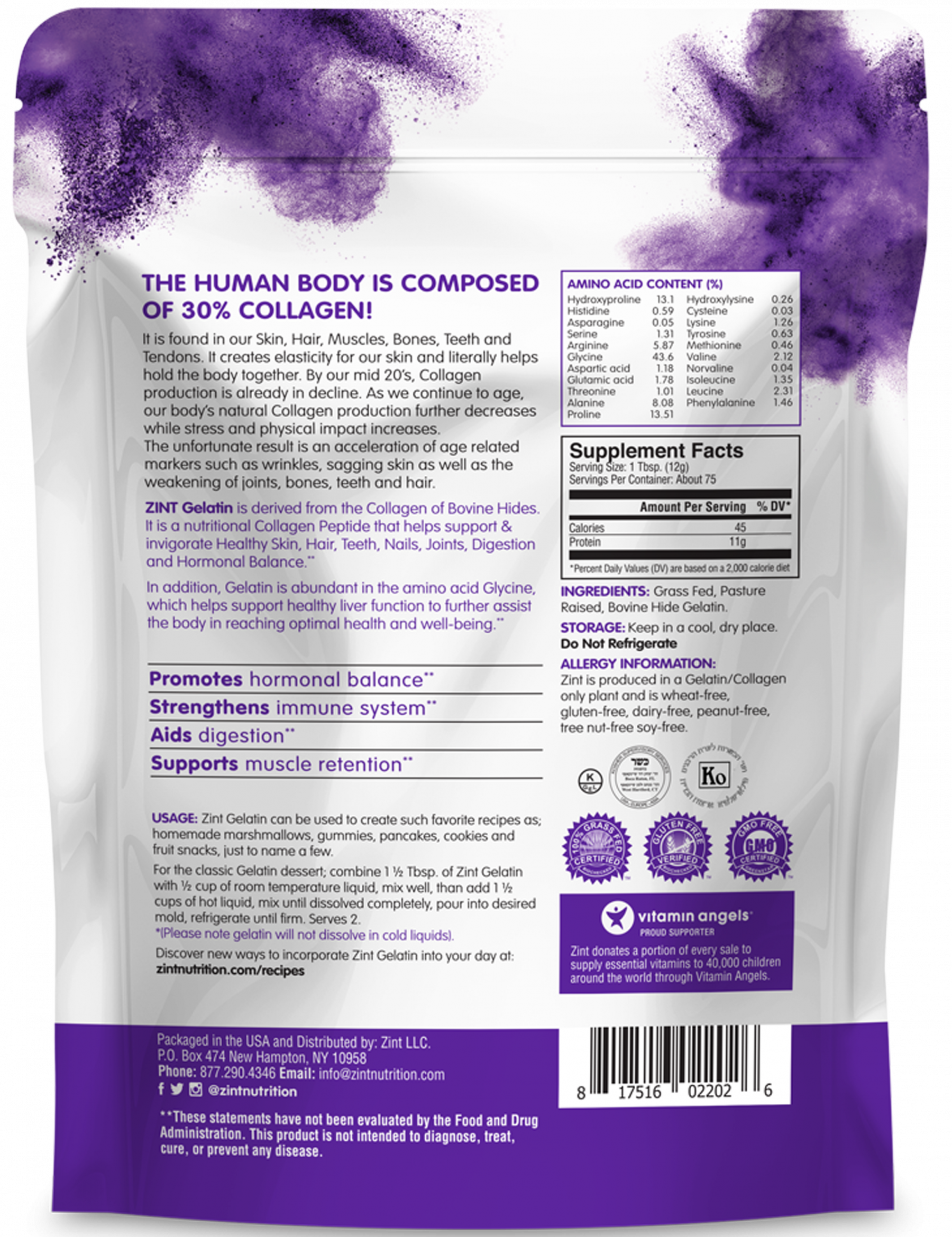 Zint Nutrition - Wholesale Protein/Superfood Powder - Beef Gelatin Powder, 32 Ounce1