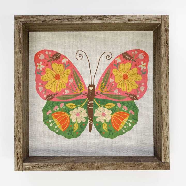 Folksy Whimsical Butterfly - Butterfly Canvas Art - Framed for wholesale by Hangout Home